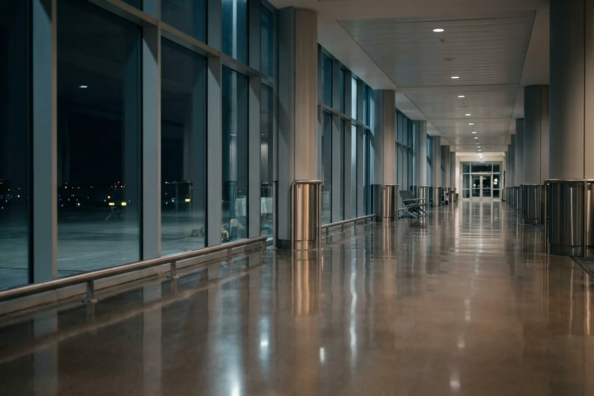 Couloir d’aéroport la nuit