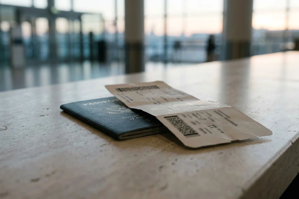 Passeport et carte d’embarquement sur un comptoir